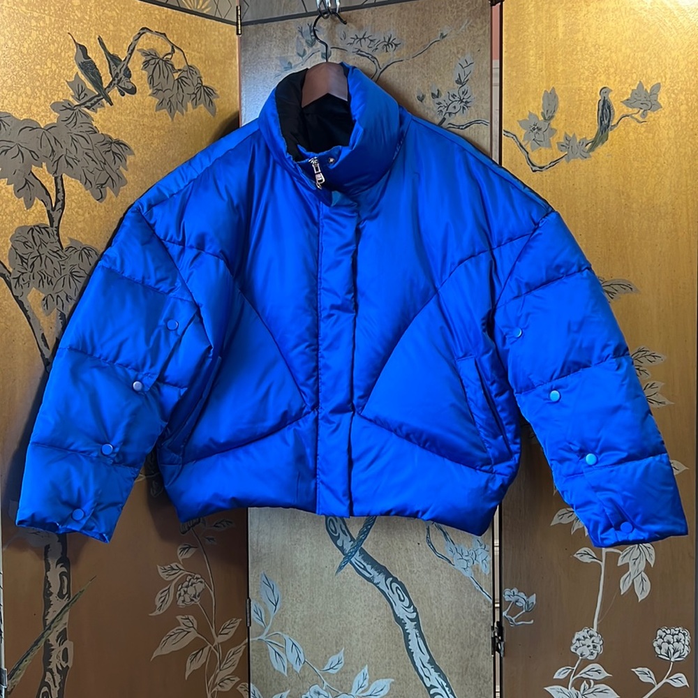 Shiny Blue EMU cropped puffer jacket